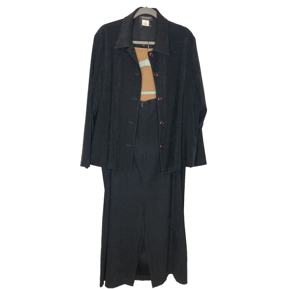 BRIGGS Women 3PC Skirt Suit Set 18W 1X Tan Black Faux Suede Blazer Jacket Blazer